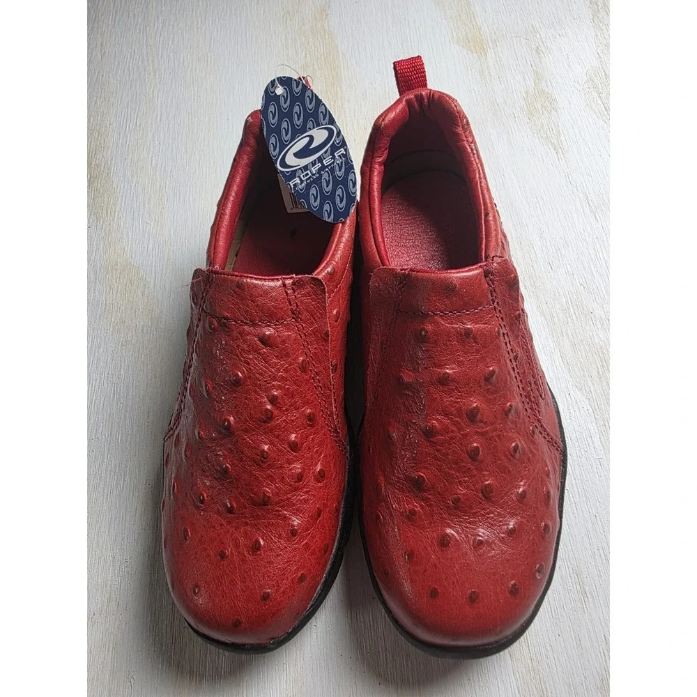 Roper Red Leather Ostrich Kids Shoes Size 2 Western Slip-on Moc NWT